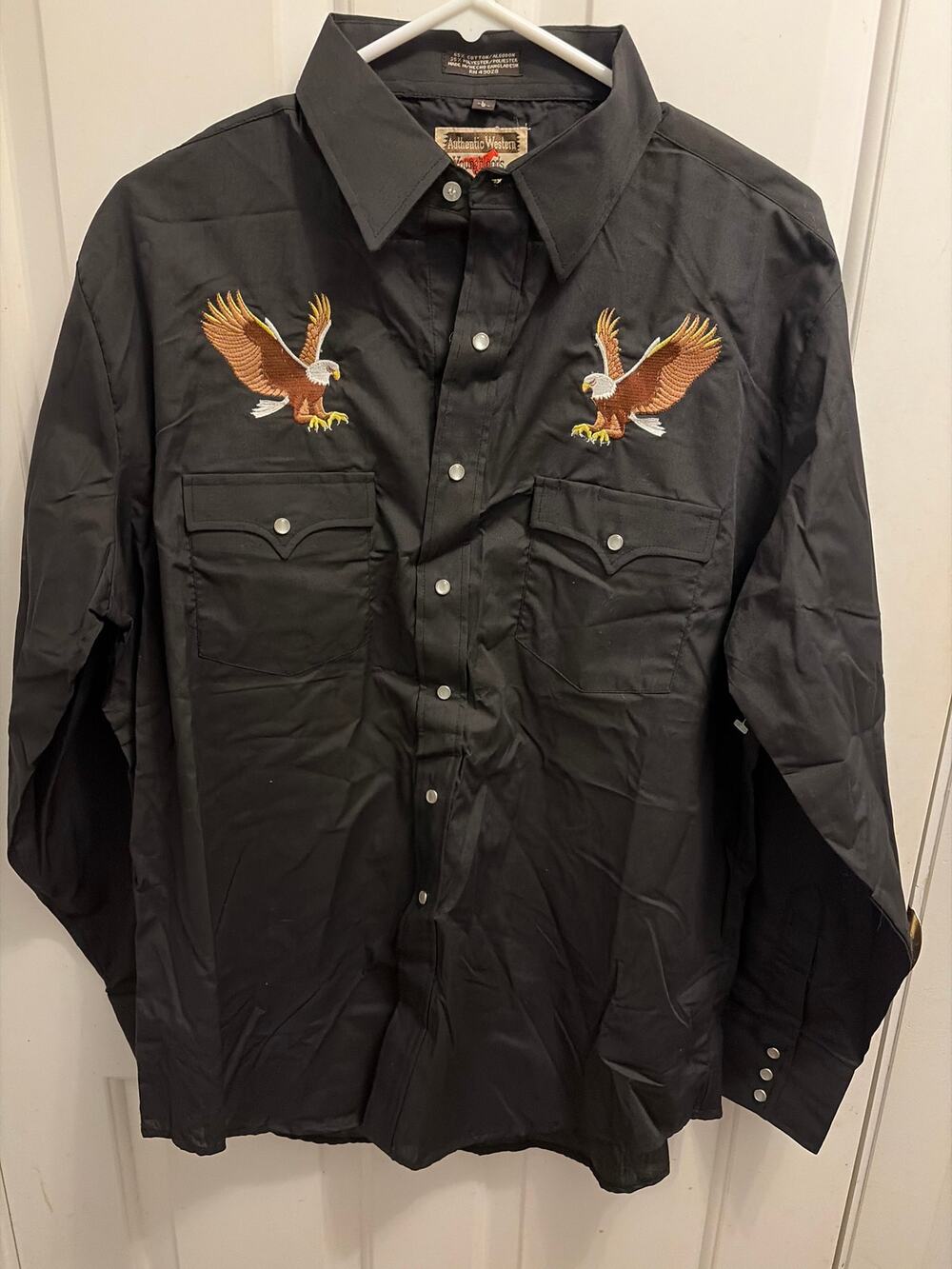 Vintage Youngbloods Western Shirt Mens L Black Pearl Snap Eagle Embroidere NWOT